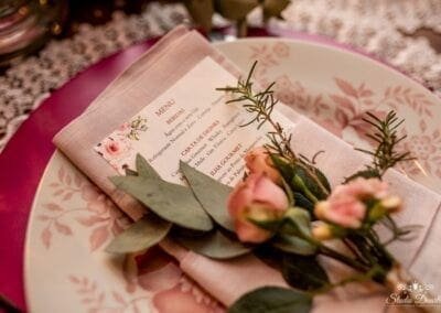 Detalhes do menu e arranjo de prato