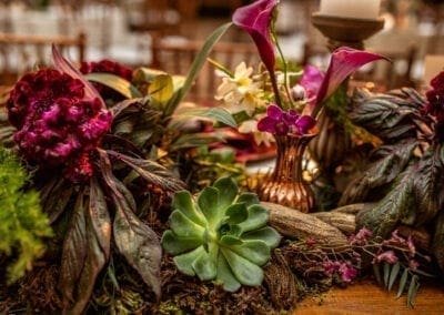 Decoração com flores e leguminosas